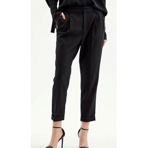 NEW! Nili Lotan 0 Slouchy Wool  $575 Montana Dress PantsPleated Cropped Black